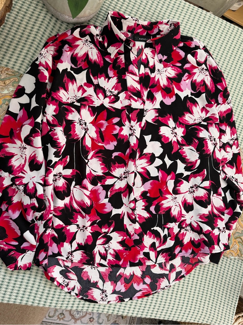 Rafaella Black, Pink & White Floral Button-Up Blouse